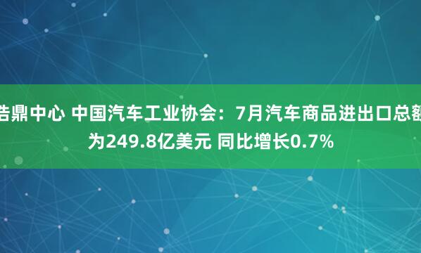 浩鼎中心 中国汽车工业协会：7月汽车商品进出口总额为249.8亿美元 同比增长0.7%
