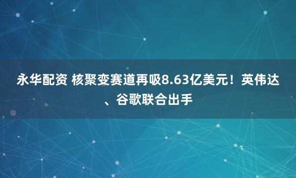永华配资 核聚变赛道再吸8.63亿美元！英伟达、谷歌联合出手