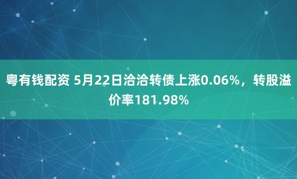 粤有钱配资 5月22日洽洽转债上涨0.06%,转股溢价率181.98%